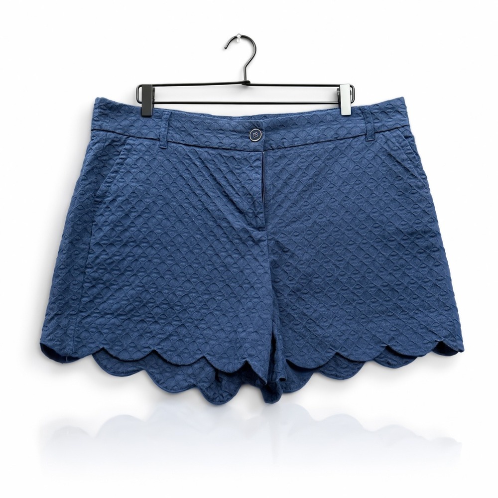 Crown & Ivy Shelby Shorts Womens 16 Navy Scallop Hem Jacquard Preppy